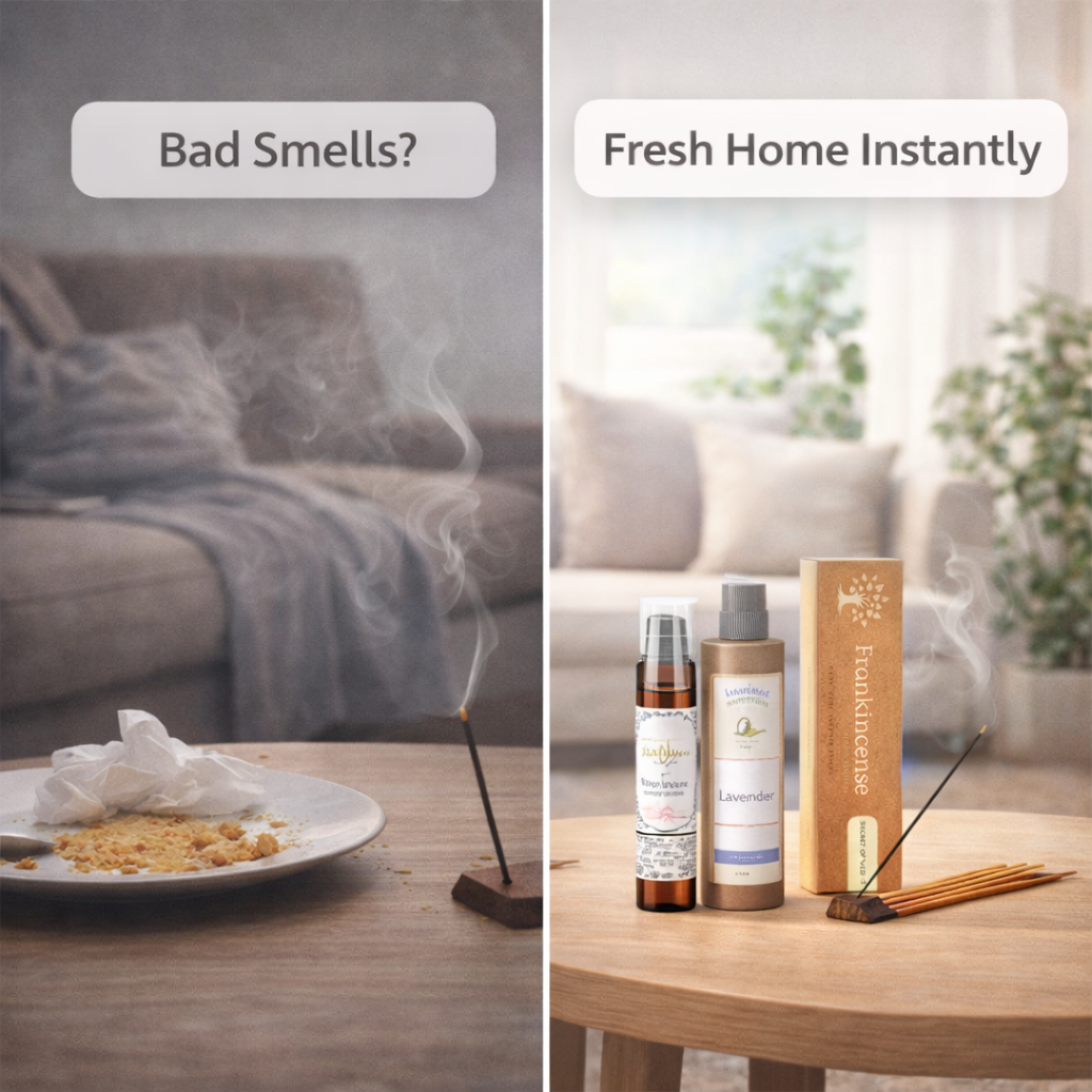 How to remove bad smells from home using incense diffuser oils and air fresheners for fresh indoor spaces UK