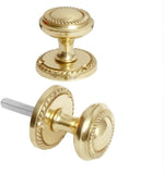 Classic Georgian solid brass 53mm round mortice door knobs pair with fixing accessories