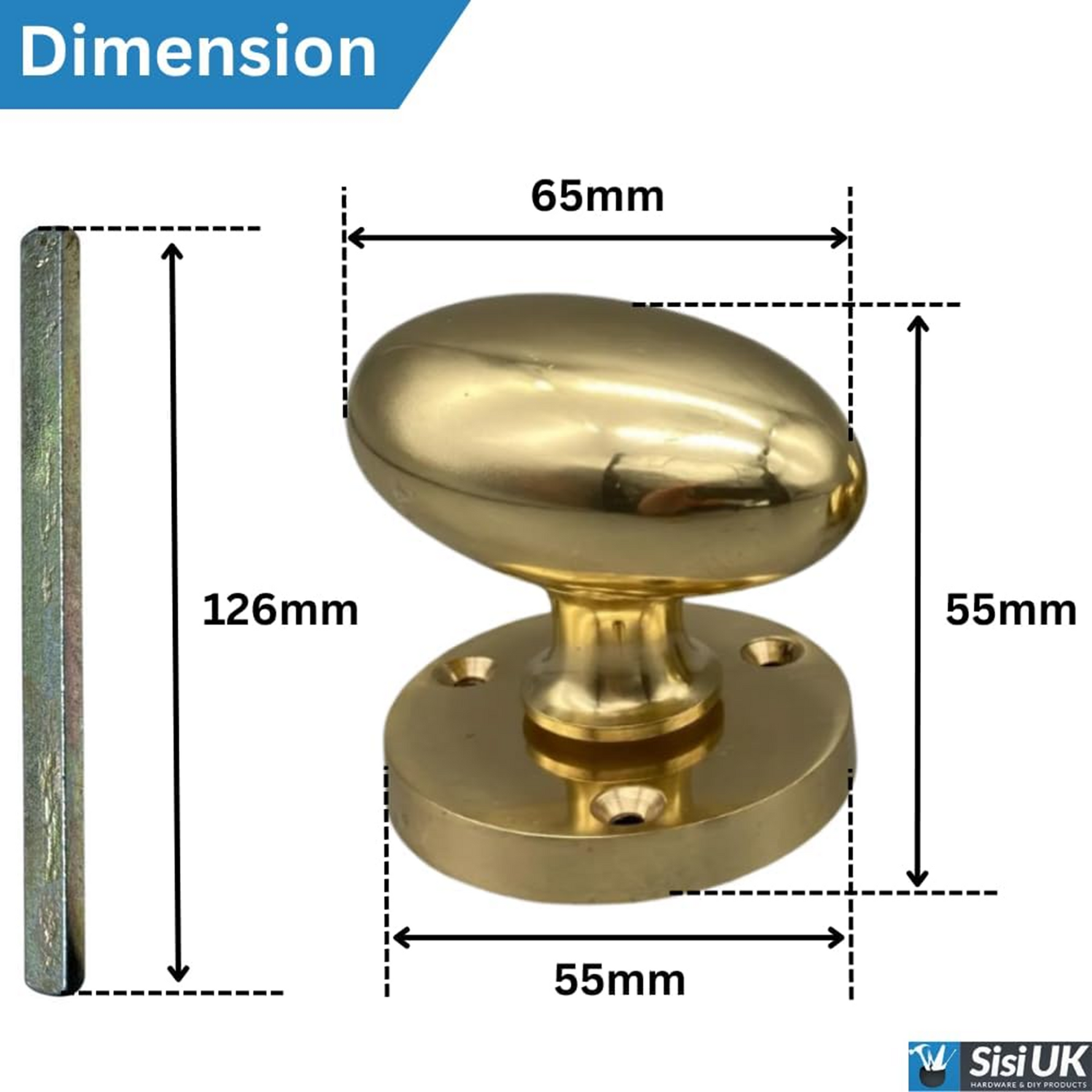 65mm Victorian oval solid brass mortice door knob dimensions