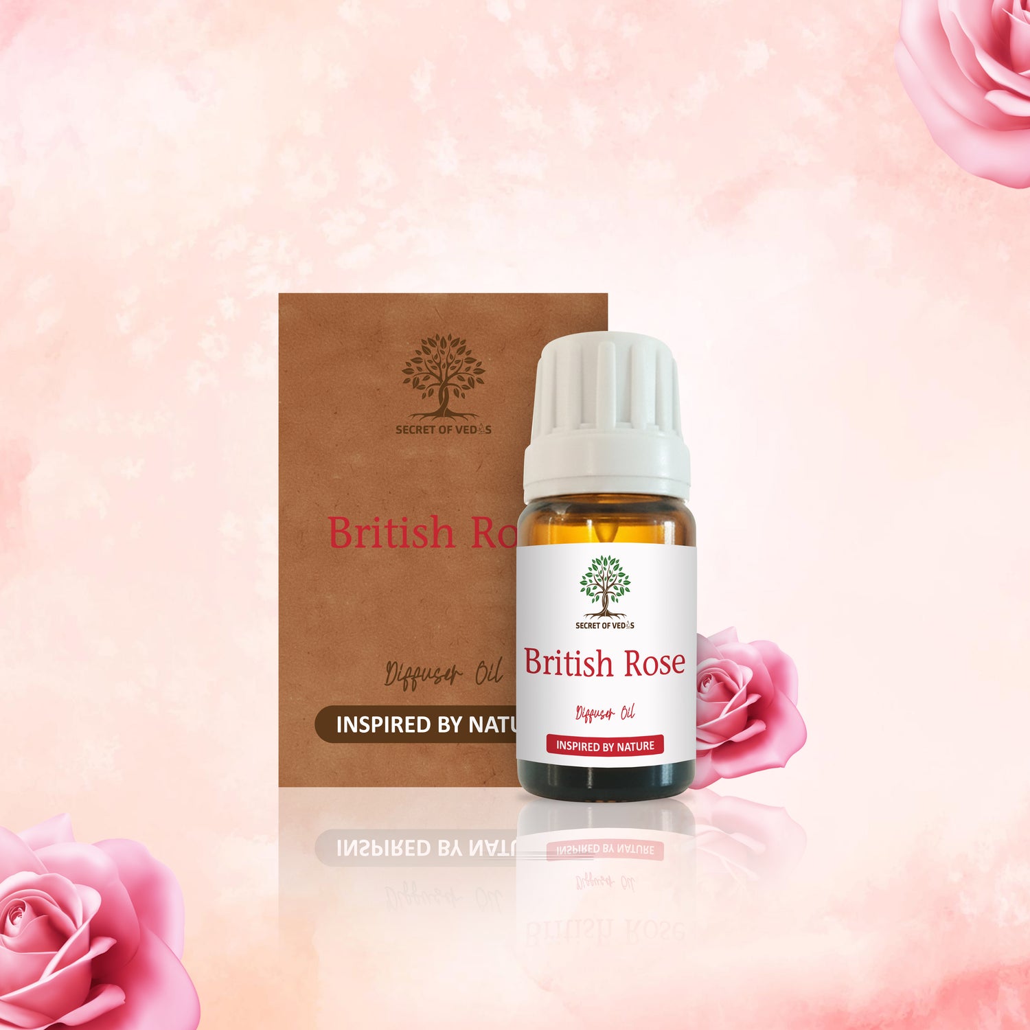 British Rose Diffuser Oil 10ml – Alcohol-Free Home Fragrance, Gift-Ready Box