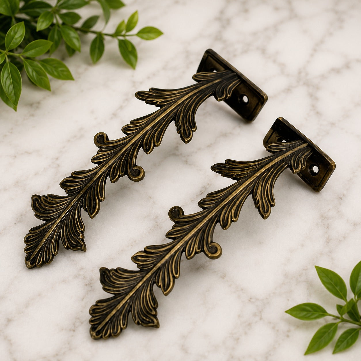 Brass-effect feather curtain tieback side profile