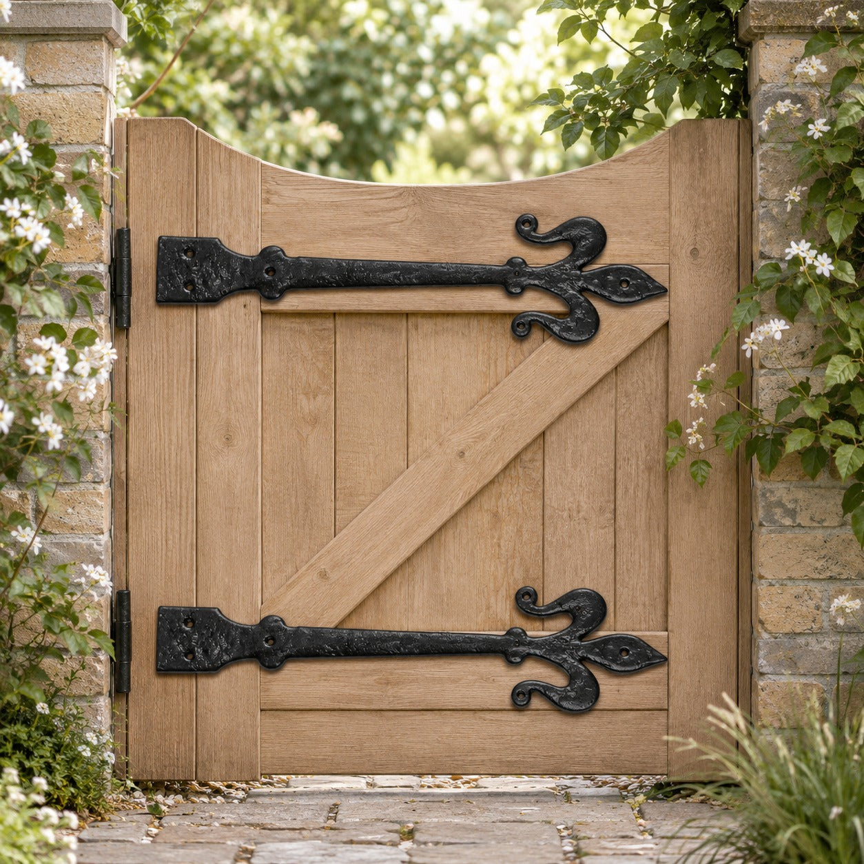 Decorative false tee hinges fitted to a timber garage door
