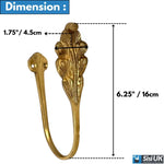 Dimensions of vintage brass feather leaf curtain holdback