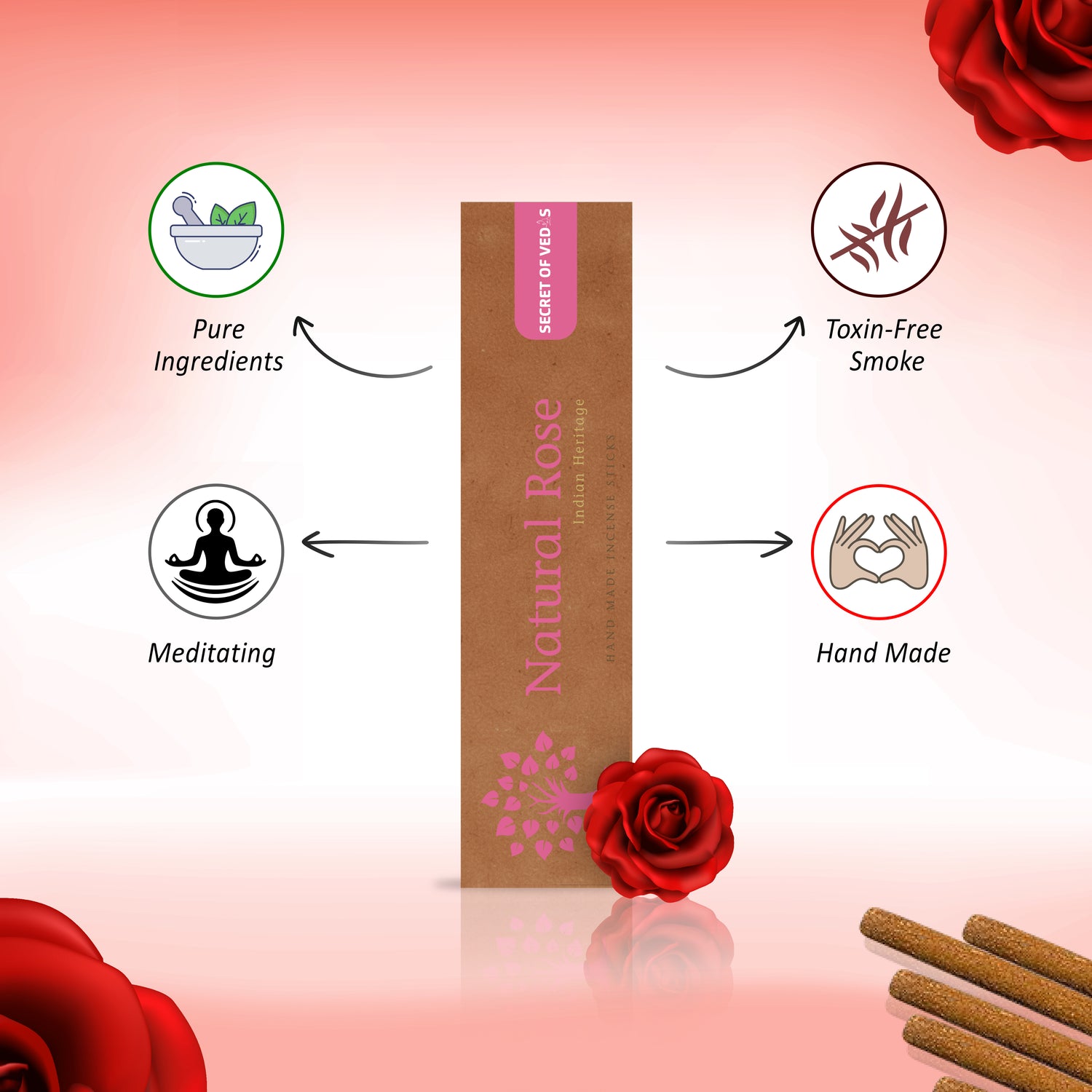 Natural Rose Incense Sticks – Soft Floral Home Fragrance