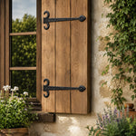 Side profile of black decorative spear dummy hinge