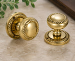 Side profile of polished solid brass Georgian round door knob