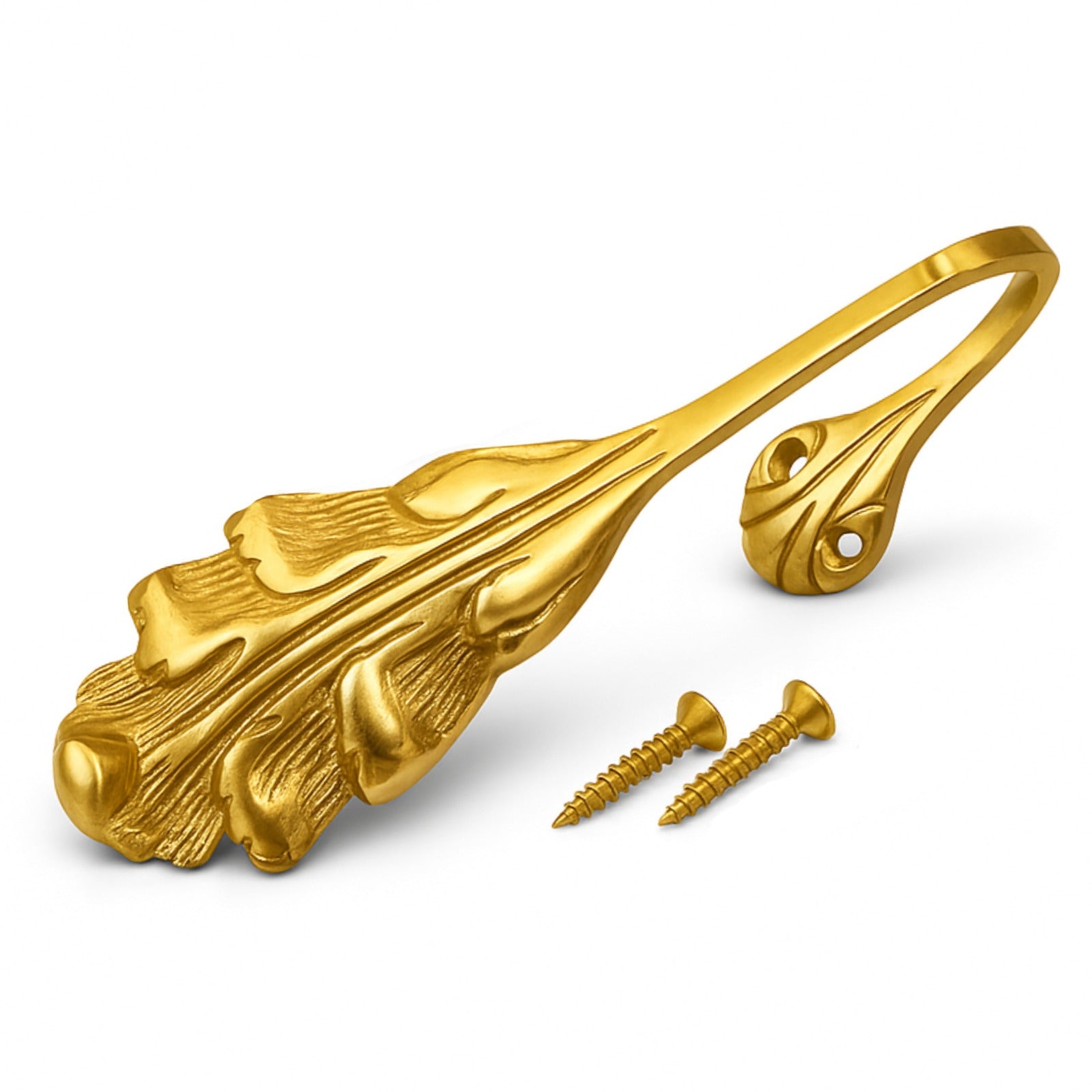 Solid brass feather leaf curtain tie back side profile