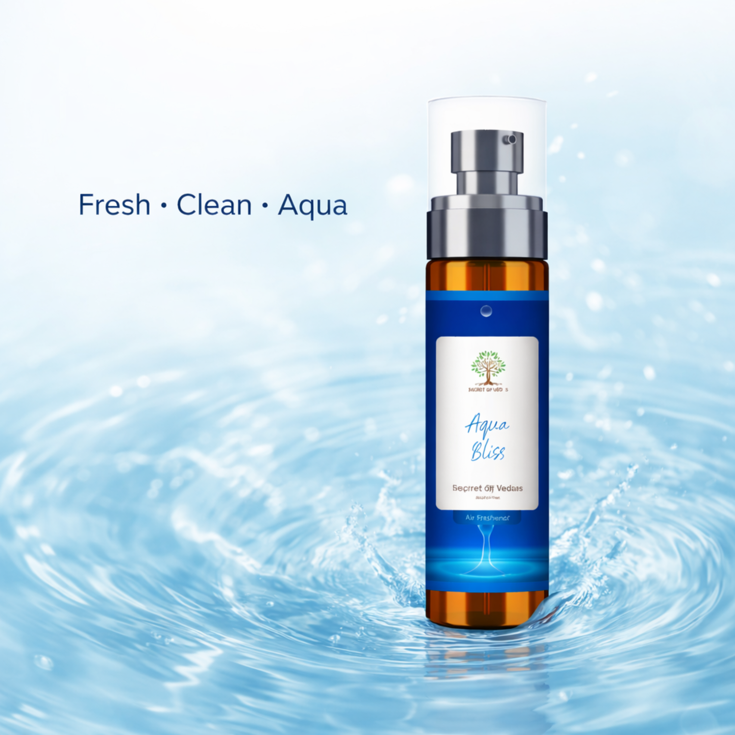 Aqua fresh clean room spray water scent blue background home fragrance UK