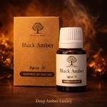 Black amber diffuser oil with dark resin and warm glow luxury home fragrance UK