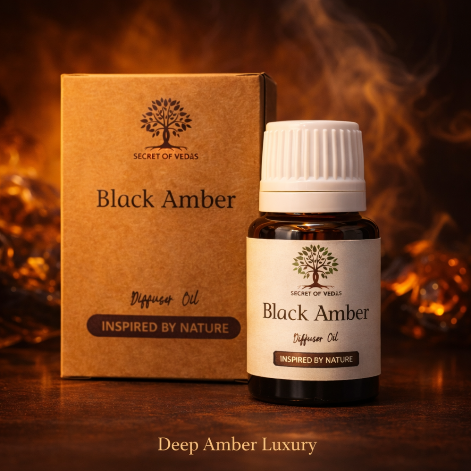 Black amber diffuser oil with dark resin and warm glow luxury home fragrance UK