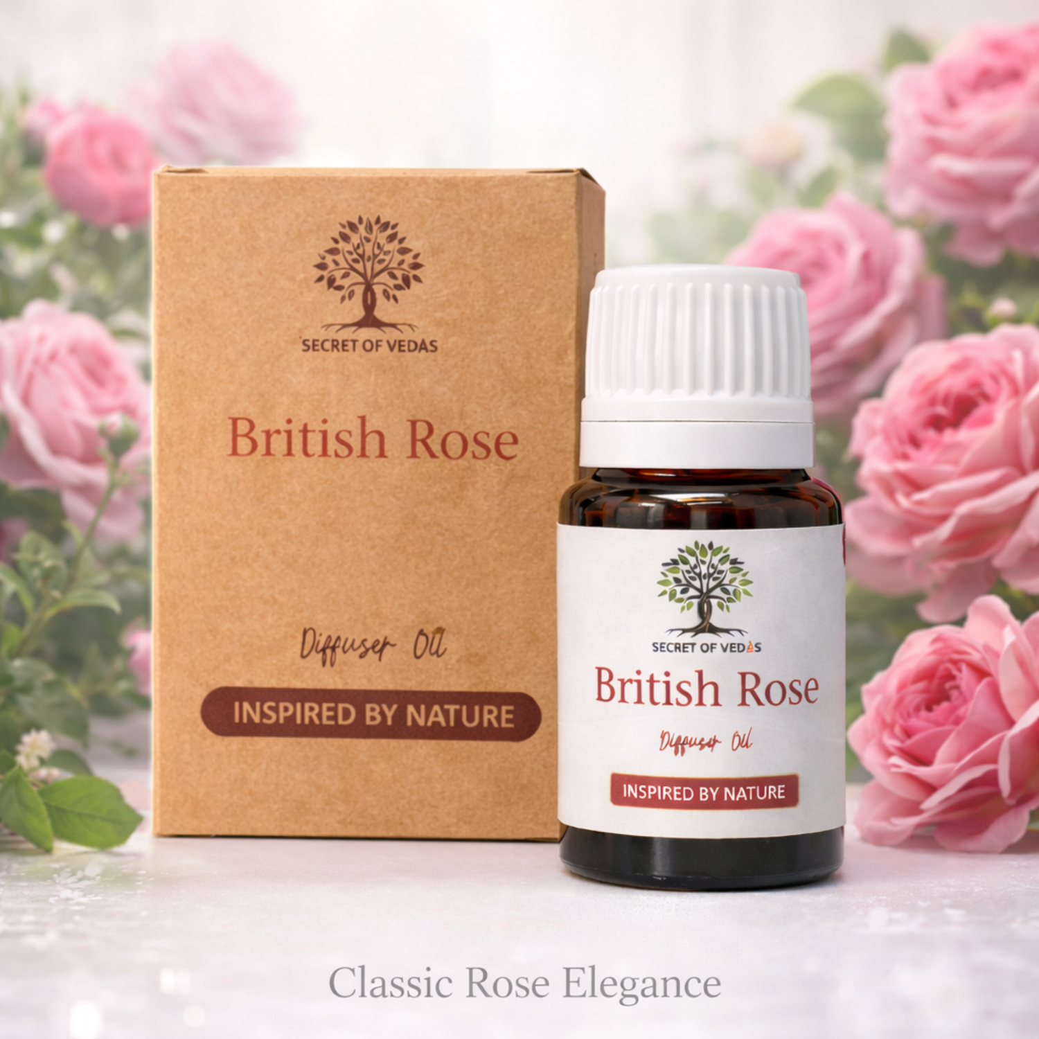 British rose diffuser oil with fresh pink roses elegant home fragrance UK