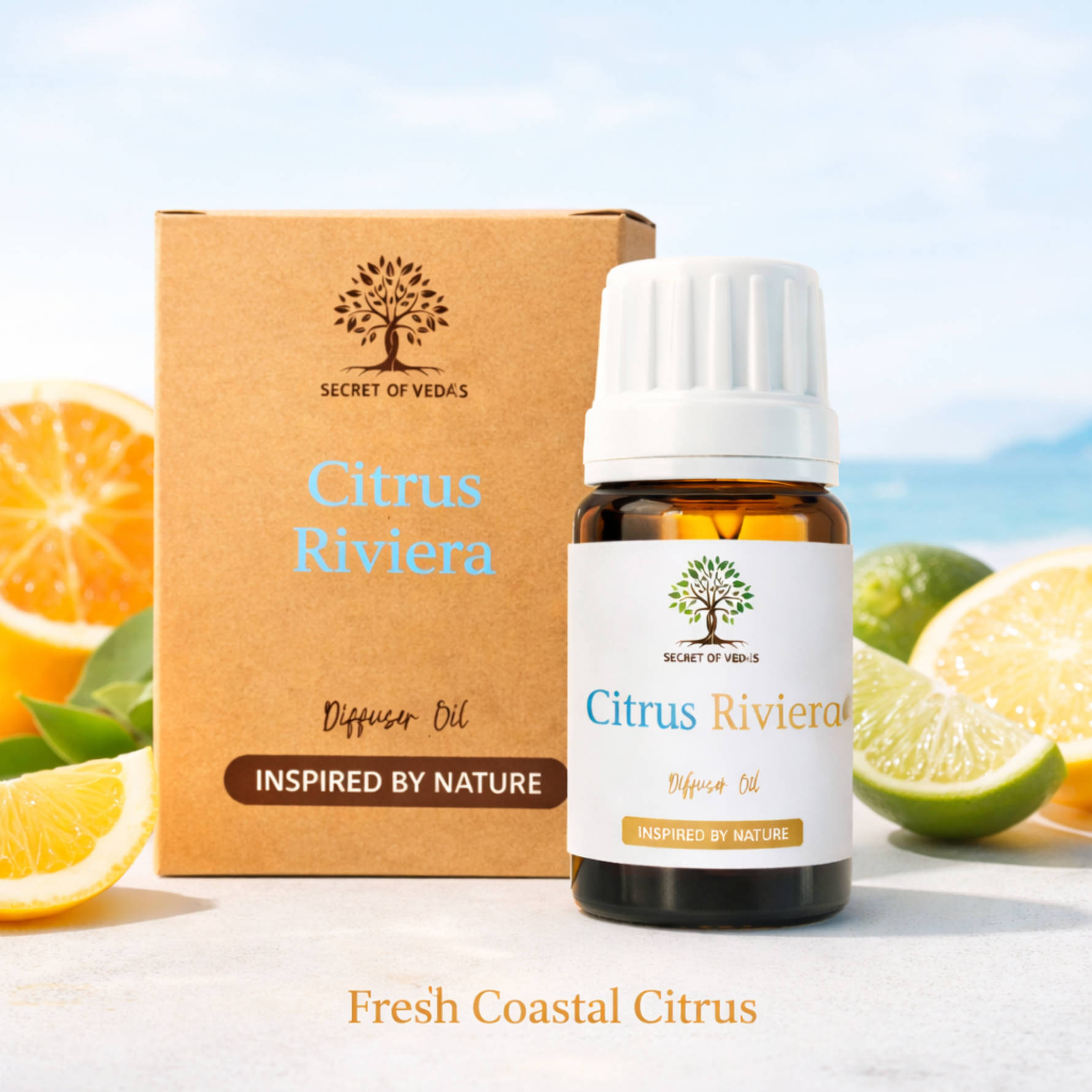 Citrus riviera diffuser oil with fresh citrus fruits bright coastal home fragrance UK