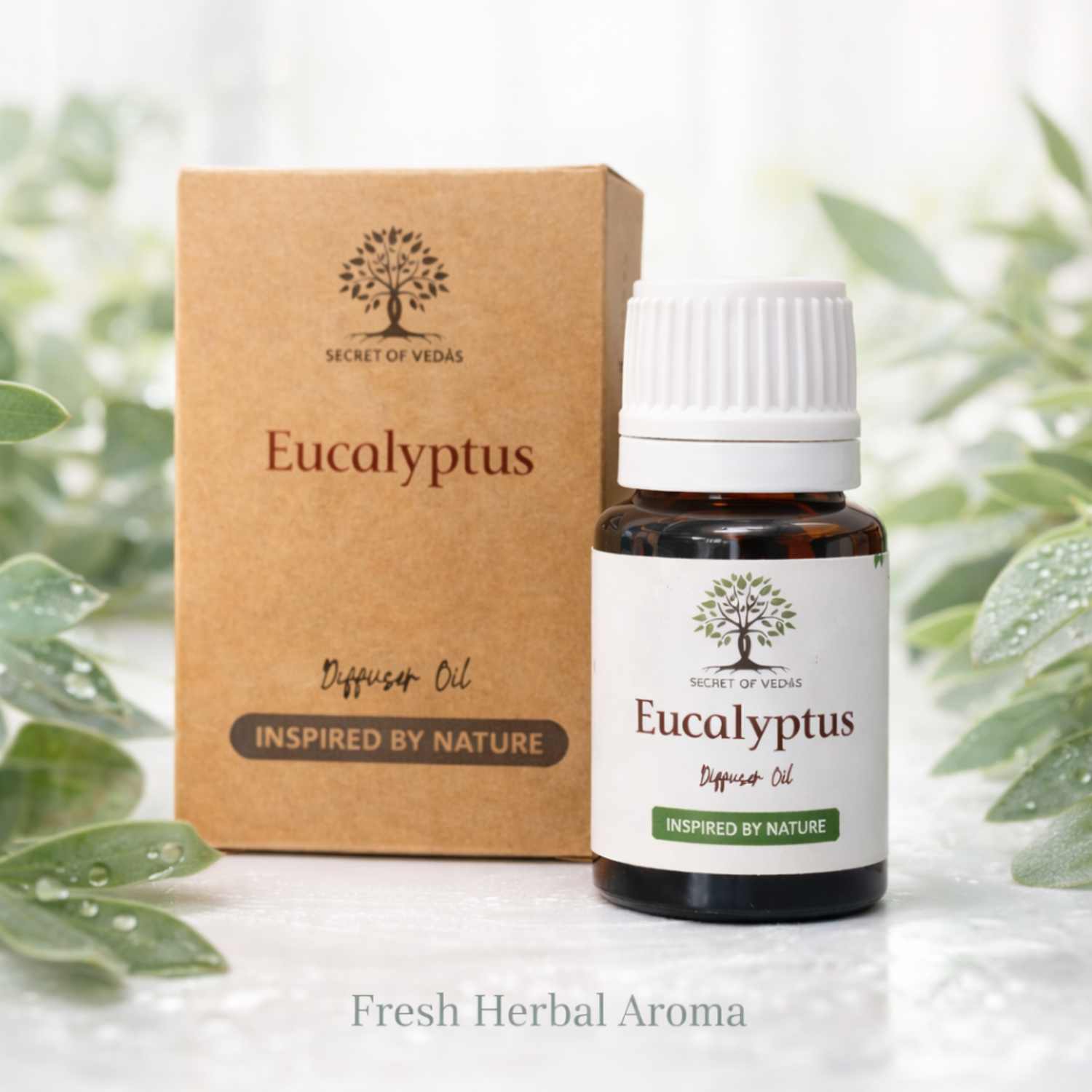 Eucalyptus diffuser oil with fresh green leaves clean spa style home fragrance UK