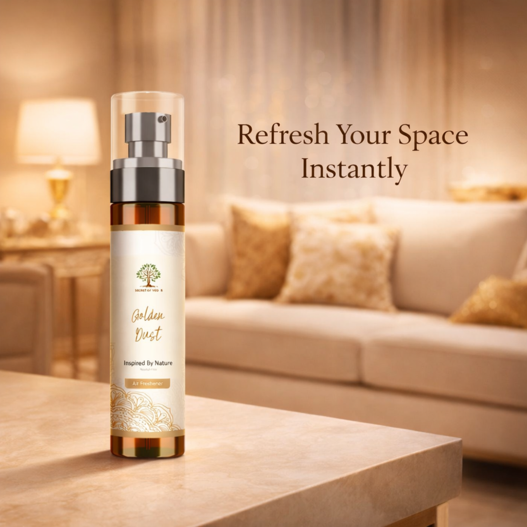 Golden dust air freshener luxury living room UK premium home fragrance spray