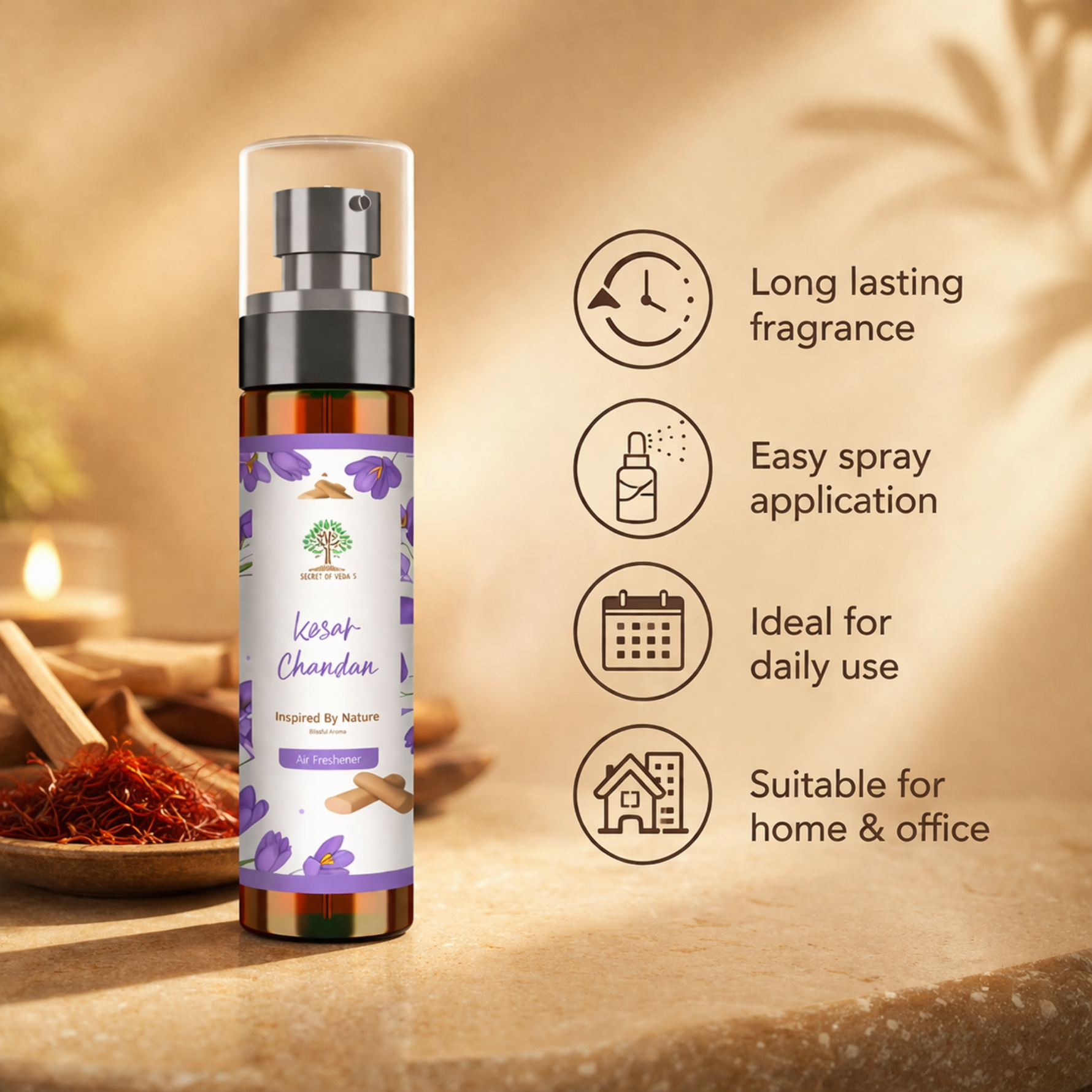 Kesar chandan air freshener benefits saffron sandalwood spray home fragrance UK