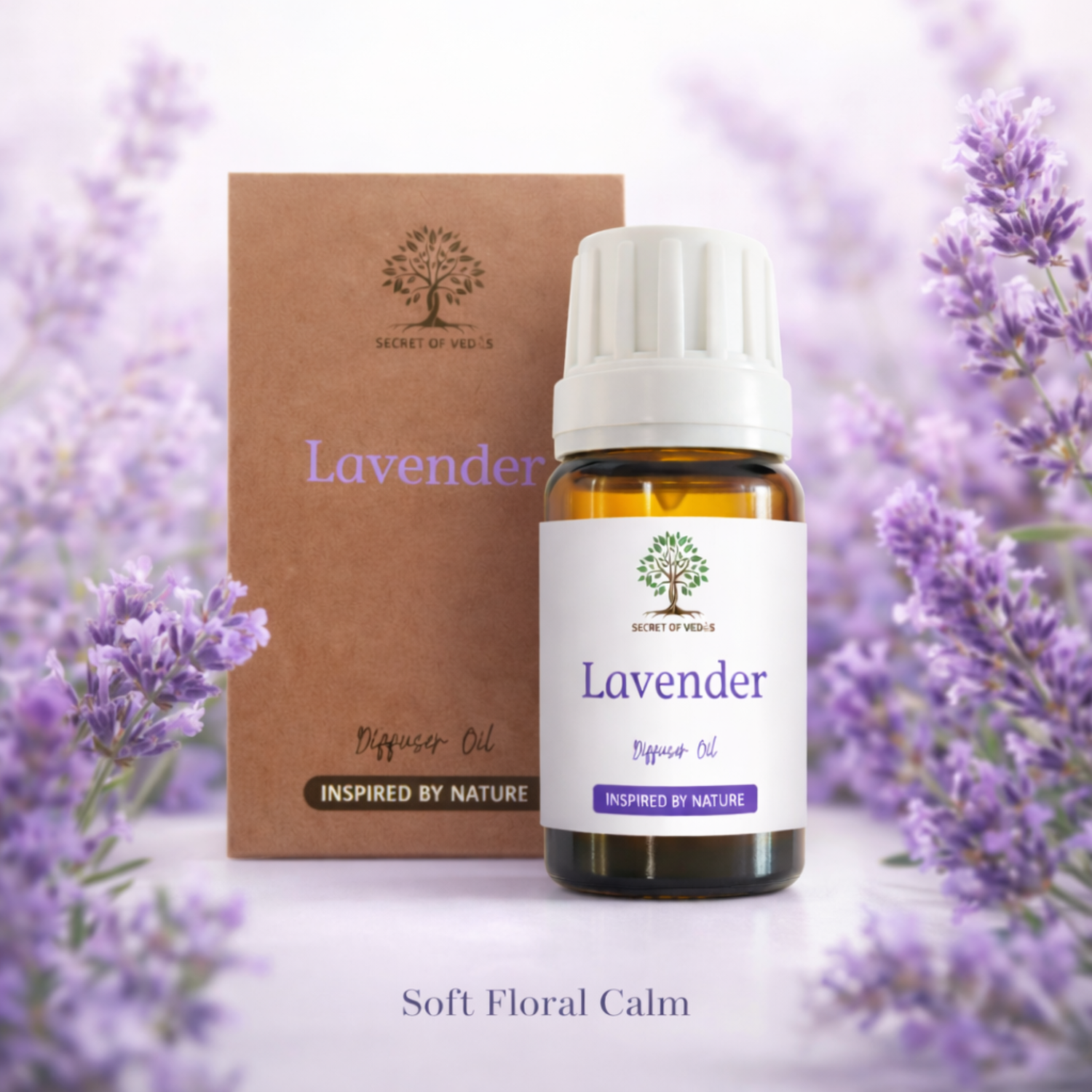 Lavender floral diffuser oil with fresh lavender flowers calming home fragrance UK