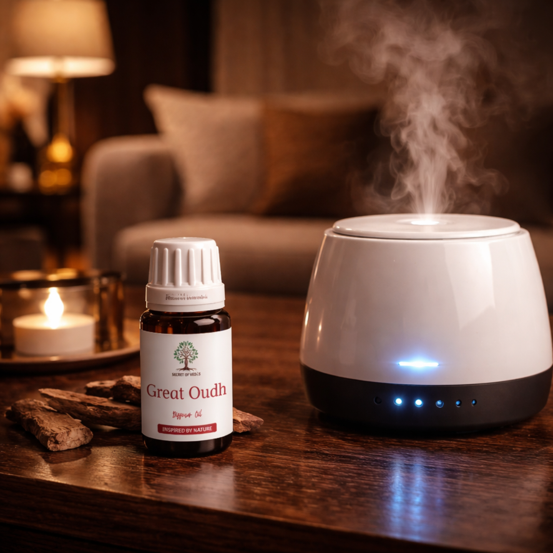 Luxury home fragrance diffuser oil creating calm and relaxing indoor atmosphere UK