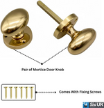 Side profile of polished brass oval mortice door knob and rose