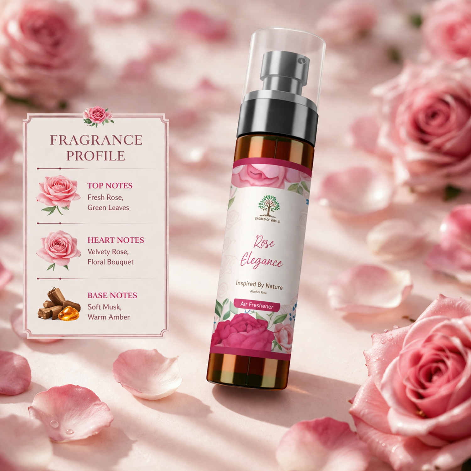Rose fragrance room spray floral scent pink petals luxury home fragrance