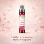 Rose petal-scented product with pink floral background