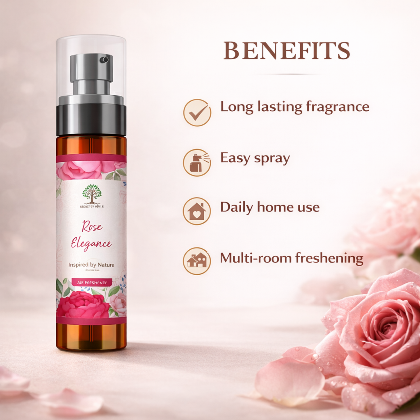 Rose fragrance room spray floral scent pink petals luxury home fragrance
