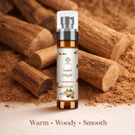 Sandalwood room spray fragrance warm woody scent natural wood background UK