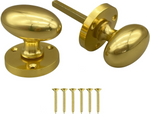 Solid brass 65mm Victorian oval mortice door knobs pair in polished brass