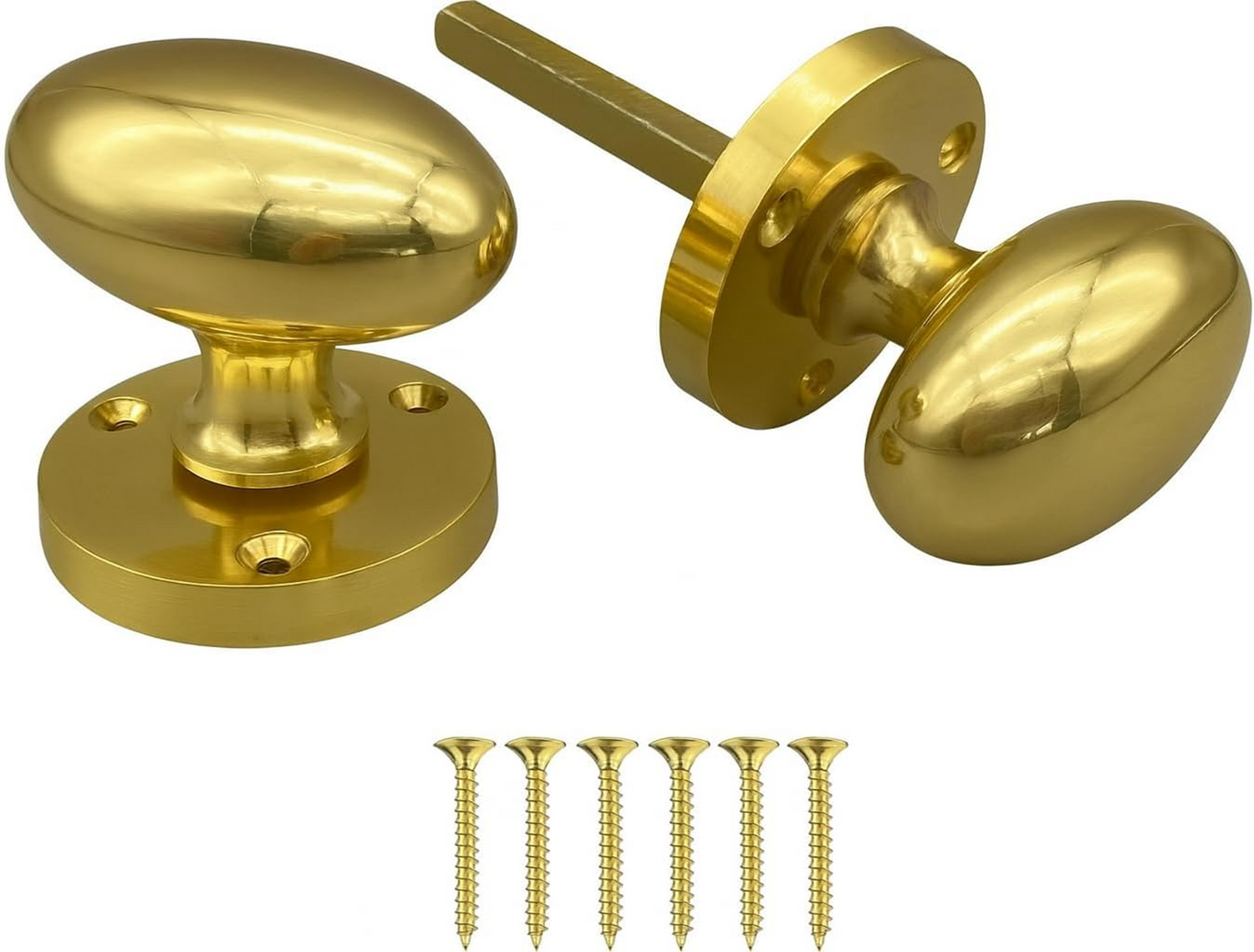 Solid brass 65mm Victorian oval mortice door knobs pair in polished brass