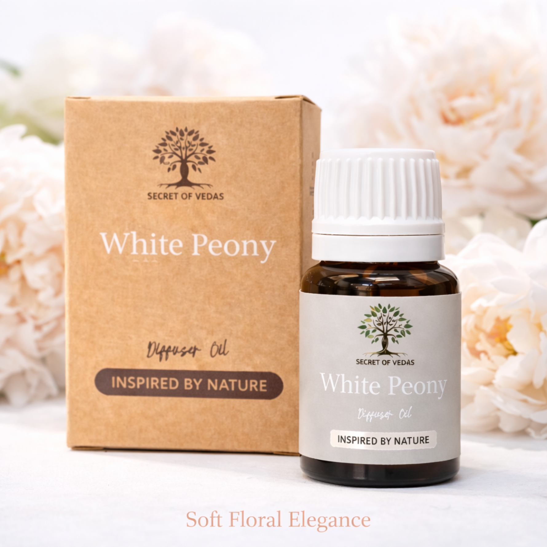 White peony diffuser oil with soft white flowers elegant home fragrance UK